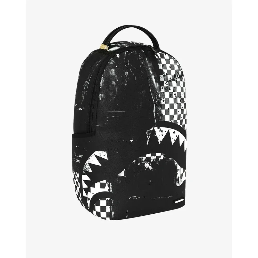 Sprayground Painted Over Check Backpack Unisex Black Adjustable Strap SPR252